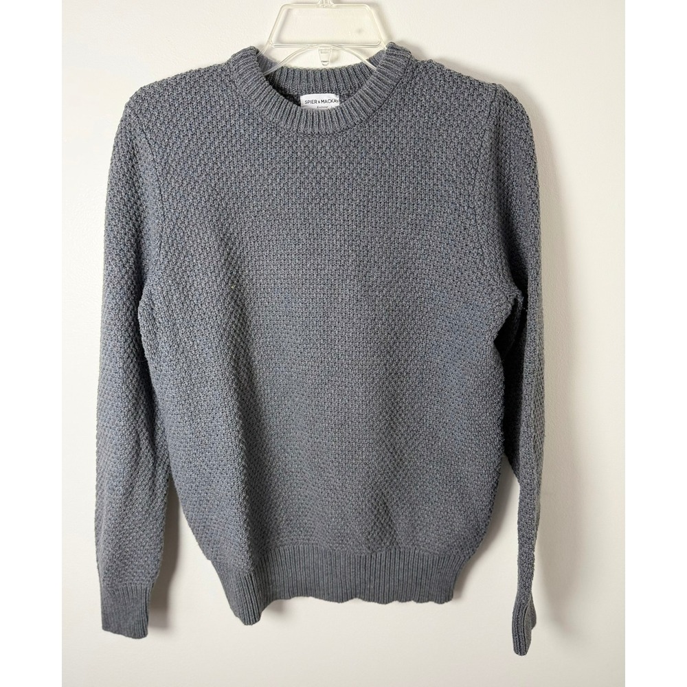 Spier & Mackay Mens Grey 100% Premium Cotton Textured Knit Crewneck Sweater S
